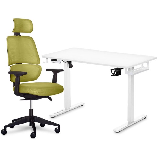 Фото - Стіл з електрорегулюванням висоти Mealux PowerDesk Lite White + Leo Air Plus Green (EVO-201 Lite W/W+Y 546 KZ)