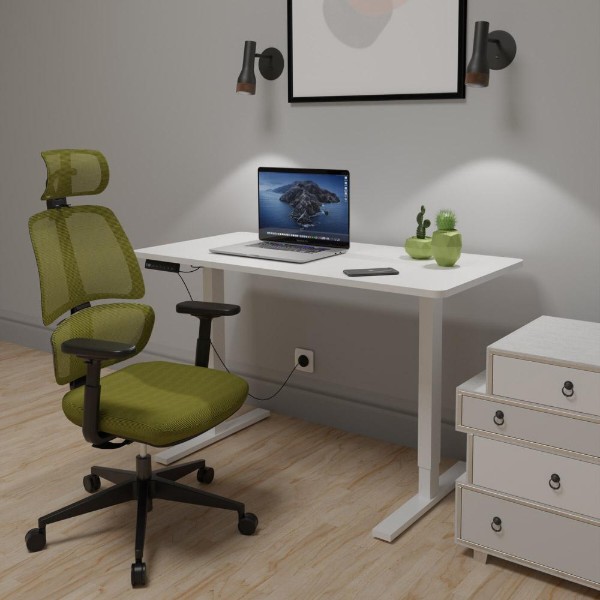 Фото - Стіл з електрорегулюванням висоти Mealux PowerDesk Lite White + Leo Air Plus Green (EVO-201 Lite W/W+Y 546 KZ)