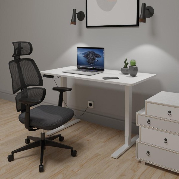 Фото - Стіл з електрорегулюванням висоти Mealux PowerDesk Lite White + Leo Air Plus Grey (EVO-201 Lite W/W+Y 546 KBG)