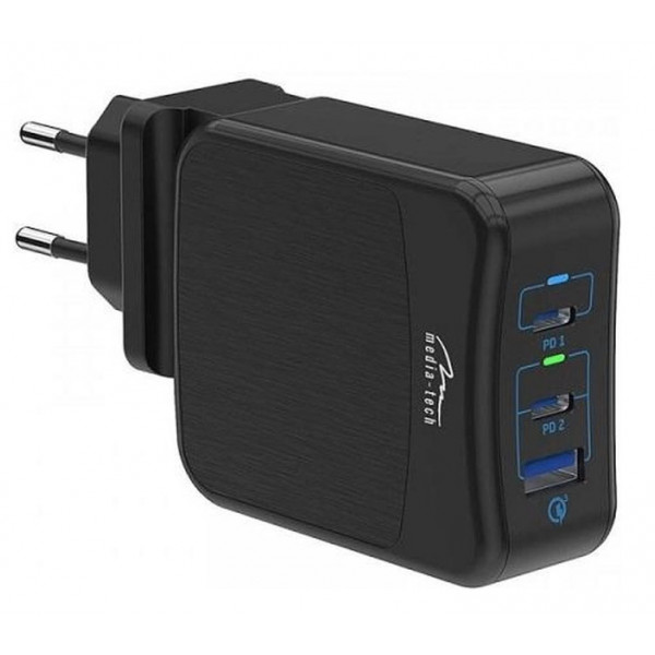 Фото - Мережевий зарядний пристрій Media-Tech 2xUSB-C PD 65W, USB QC 3.0 (MT6252)