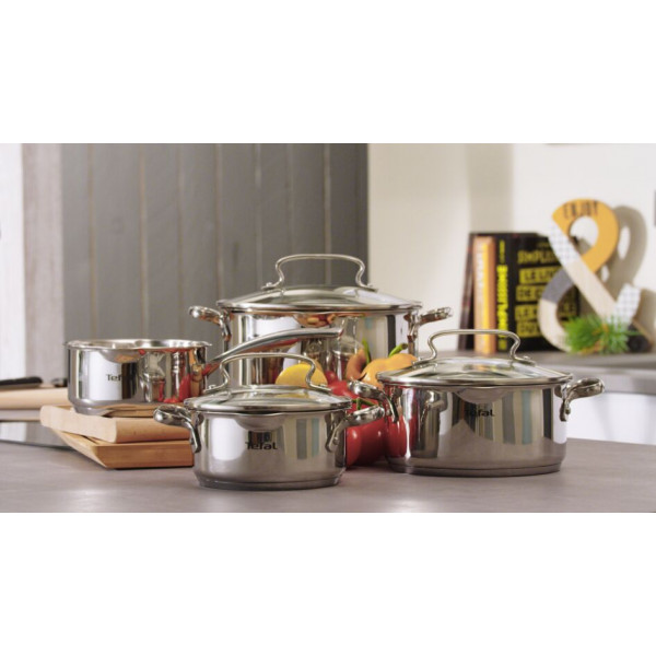 Фото - Набір посуду Tefal G718SA74 Duetto + 10 пр. Зі сковородою (кастр. 6,1/5,0/2,9/1,5 л., Ківш 1,5 л б/кр, сковорода 26 см)