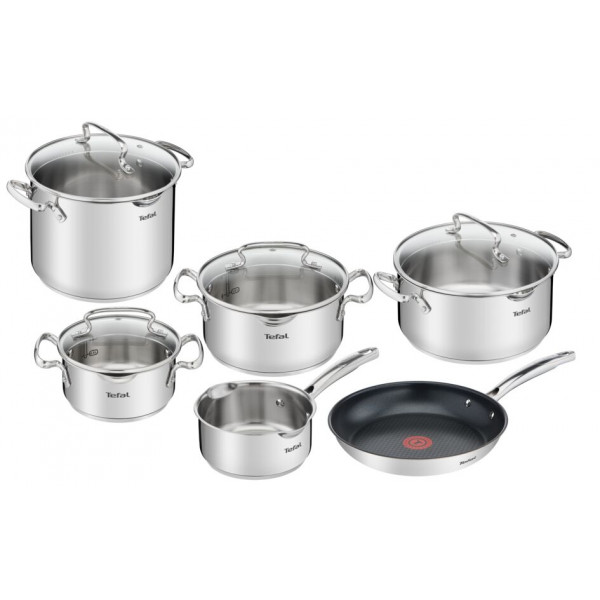 Фото - Набір посуду Tefal G718SA74 Duetto + 10 пр. Зі сковородою (кастр. 6,1/5,0/2,9/1,5 л., Ківш 1,5 л б/кр, сковорода 26 см)