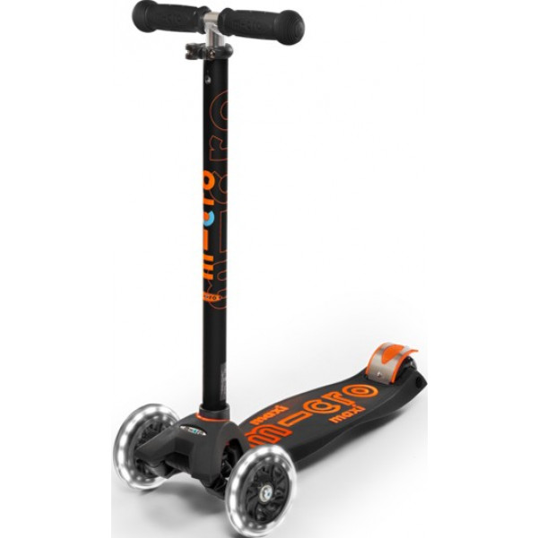 Фото - Триколісний самокат Micro "Maxi Deluxe LED" – ЧОРНО-ПОМАРАНЧЕВИЙ (до 50 кг, триколісний, світло) (MMD143)