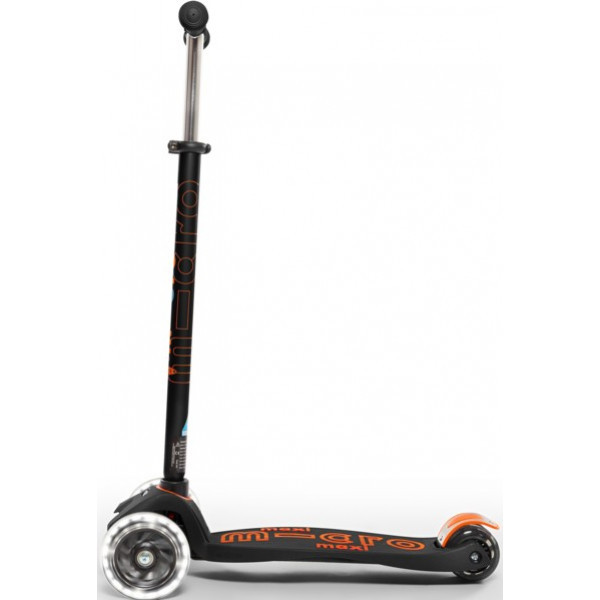 Фото - Триколісний самокат Micro "Maxi Deluxe LED" – ЧОРНО-ПОМАРАНЧЕВИЙ (до 50 кг, триколісний, світло) (MMD143)