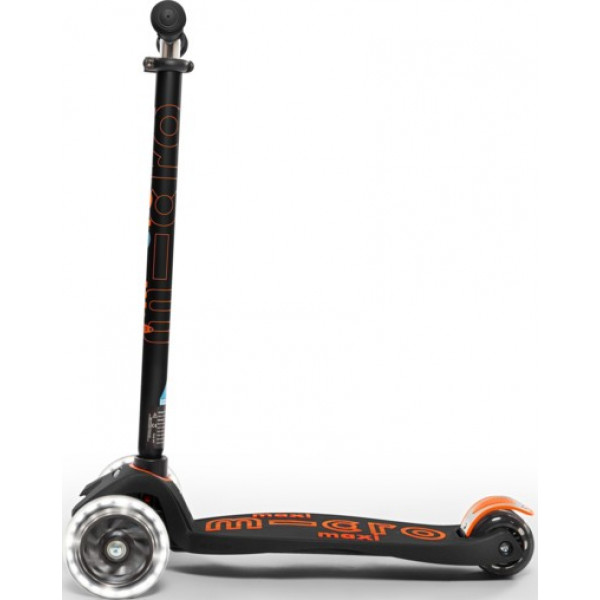 Фото - Триколісний самокат Micro "Maxi Deluxe LED" – ЧОРНО-ПОМАРАНЧЕВИЙ (до 50 кг, триколісний, світло) (MMD143)