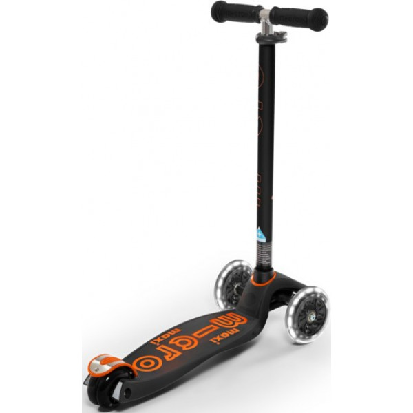 Фото - Триколісний самокат Micro "Maxi Deluxe LED" – ЧОРНО-ПОМАРАНЧЕВИЙ (до 50 кг, триколісний, світло) (MMD143)