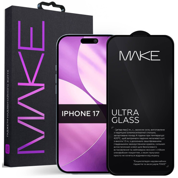 Фото - Захисне скло для смартфону MAKE Ultra Glass for Apple iPhone 17 (MGU-AI17) Фото - Захисне скло для смартфону MAKE Ultra Glass for Apple iPhone 17 (MGU-AI17)