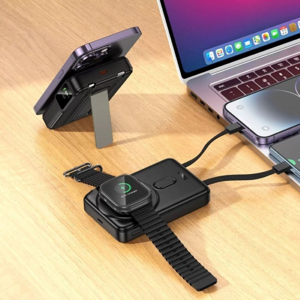 Фото - Батарея мобильная HOCO Q48 Core PD20W Magnetic з каб. Type-C + Lightning и подставкой 10000 mAh Black (715108)