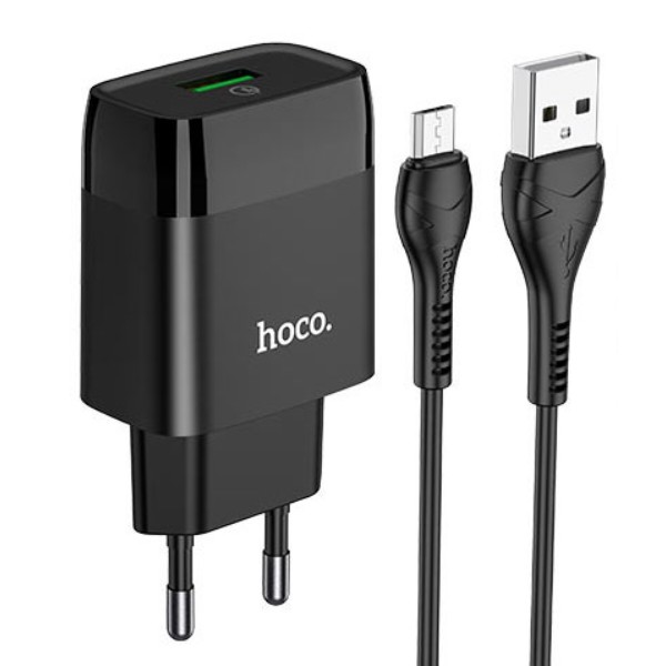 Фото - Мережевий зарядний пристрій HOCO C72Q QC3.0 charger set(Micro) 18W Black (6931474732521)