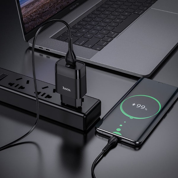 Фото - Мережевий зарядний пристрій HOCO C72Q QC3.0 charger set(Micro) 18W Black (6931474732521)