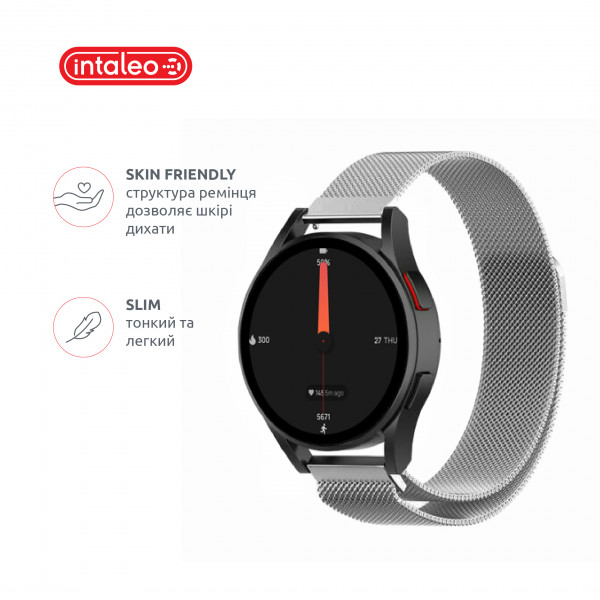 Фото - Ремінець для смарт-годинника Intaleo Milanese for Samsung Galaxy Watch 20 mm 
Silver (1283126494284)