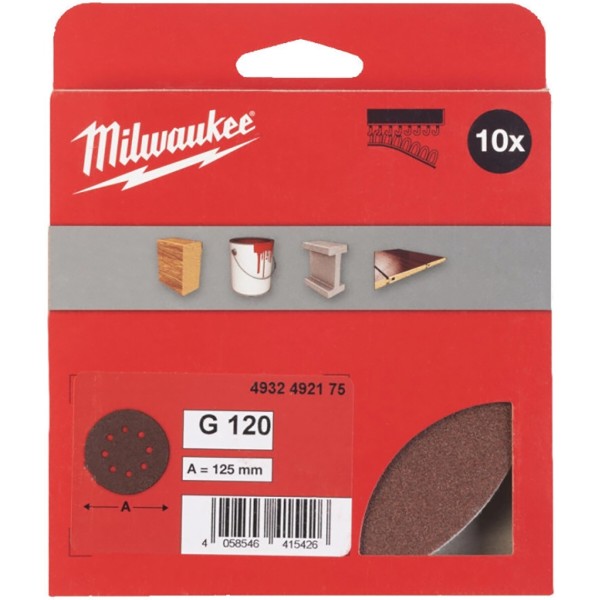 Фото - Лист шлифовальный Milwaukee 125/8 HL зерно 120 10 шт. (4932492175)