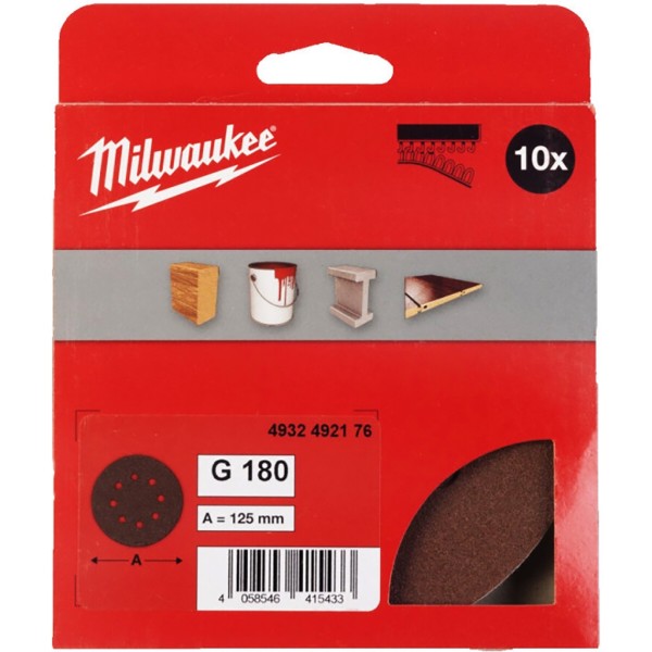 Фото - Лист шлифовальный Milwaukee 125/8 HL зерно 180 10 шт. (4932492176)