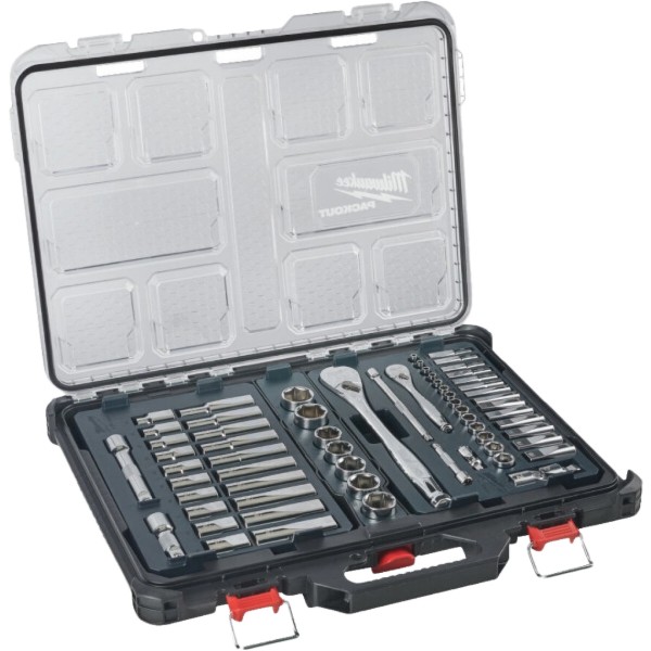 Фото - Набор торцевых головок Milwaukee 1/2''+ 1/4'' PACKOUT с трещоткой 63 шт. (4932493661)