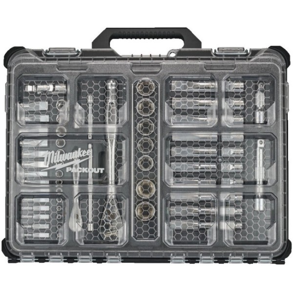 Фото - Набор торцевых головок Milwaukee 1/2''+ 1/4'' PACKOUT с трещоткой 63 шт. (4932493661)