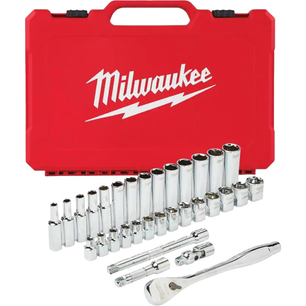 Фото - Набір торцевих голівок Milwaukee 3/8'' з тріскачкою 32 шт. (4932464945)