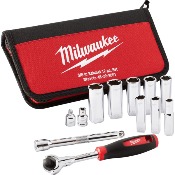 Фото - Набор торцевых головок Milwaukee 3/8" TRADESMAN с трещоткой 12 шт. (48229001)