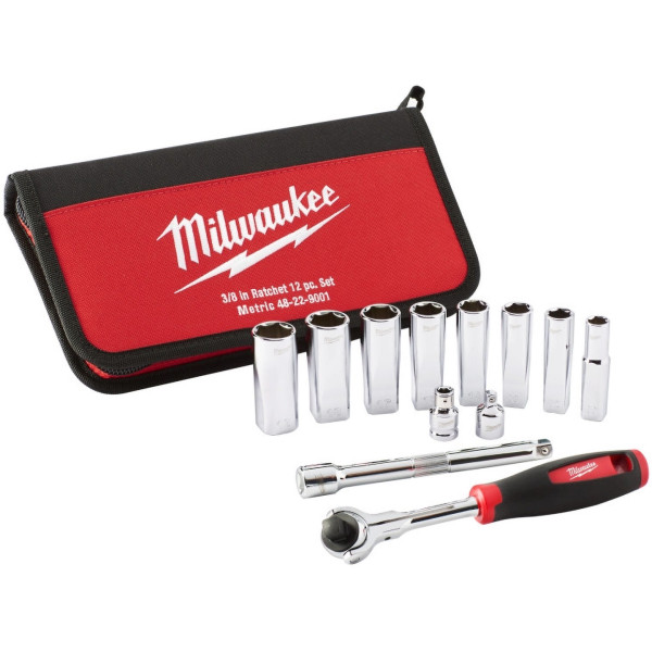 Фото - Набор торцевых головок Milwaukee 3/8" TRADESMAN с трещоткой 12 шт. (48229001)