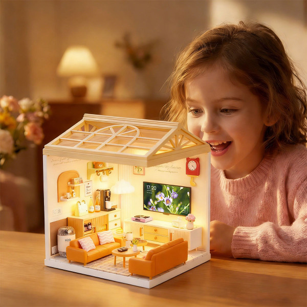 Фото - Пластиковый конструктор Mini House Румбокс серии Интерьер – ГОСТИНАЯ (свет) (8006)