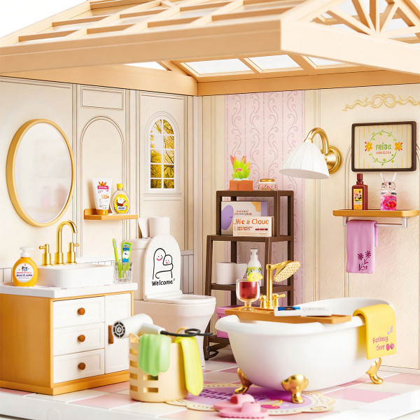 Фото - Пластиковый конструктор Mini House Румбокс серии Интерьер – ВАННАЯ КОМНАТА (свет) (8009)