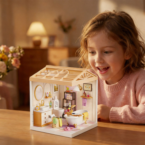 Фото - Пластиковый конструктор Mini House Румбокс серии Интерьер – ВАННАЯ КОМНАТА (свет) (8009)