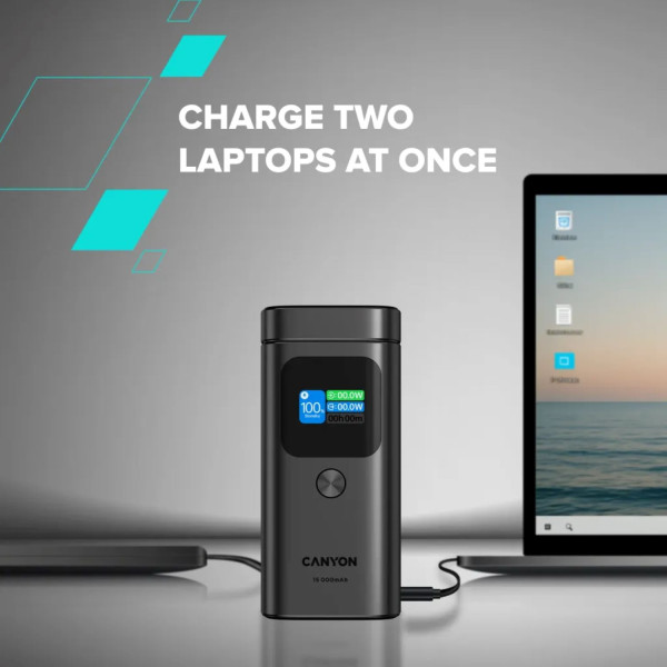 Фото - Батарея мобільна Canyon OnPower 150 Qi2 magnetic 15000mAh 100W Aluminium Dark Grey (CNS-CPB150DG)