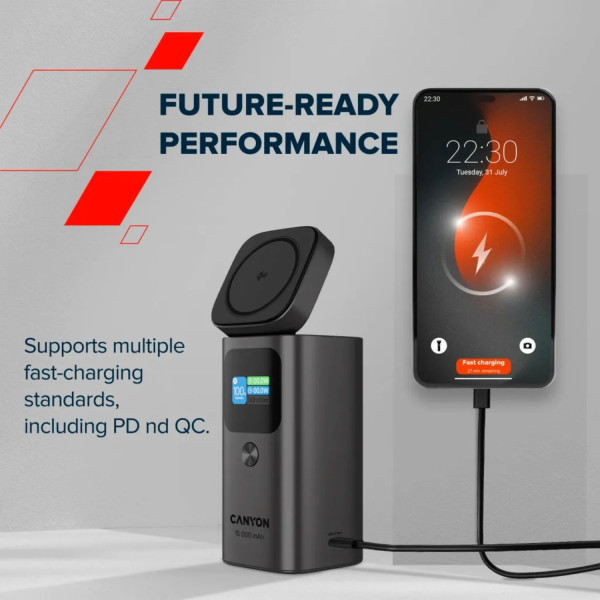 Фото - Батарея мобільна Canyon OnPower 150 Qi2 magnetic 15000mAh 100W Aluminium Dark Grey (CNS-CPB150DG)