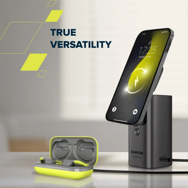 Фото - Батарея мобільна Canyon OnPower 150 Qi2 magnetic 15000mAh 100W Aluminium Dark Grey (CNS-CPB150DG)