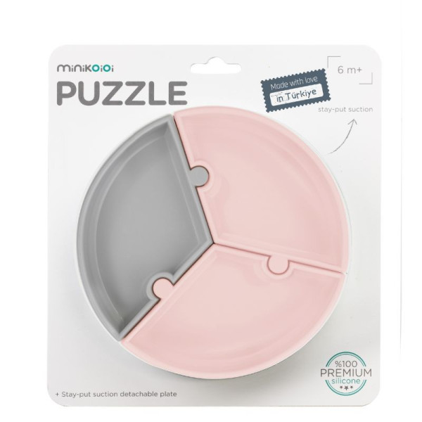 Фото - Тарілка для малюка MinikOiOi Puzzle - Pinky Pink/Powder Grey (101050058)