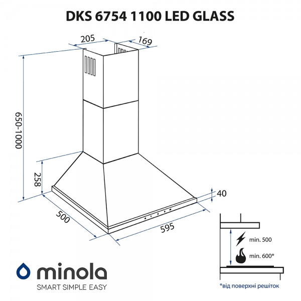 Фото - Витяжка декоративна Minola DKS 6754 I/BL 1100 LED GLASS