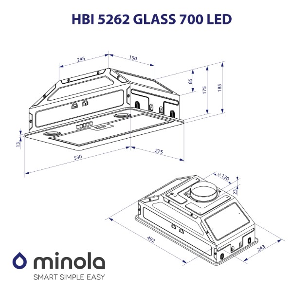 Фото - Вытяжка встраиваемая Minola HBI 5262 GR GLASS 700 LED
