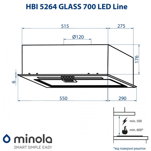 Фото - Вытяжка встраиваемая Minola HBI 5264 WH GLASS 700 LED Line