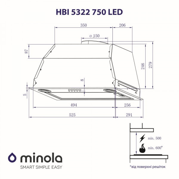 Фото - Вытяжка встраиваемая Minola HBI 5322 I 750 LED