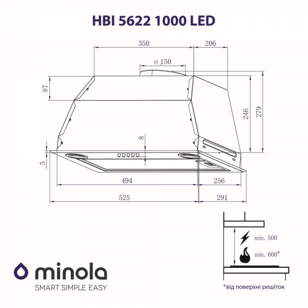 Фото - Вытяжка встраиваемая Minola HBI 5622 I 1000 LED