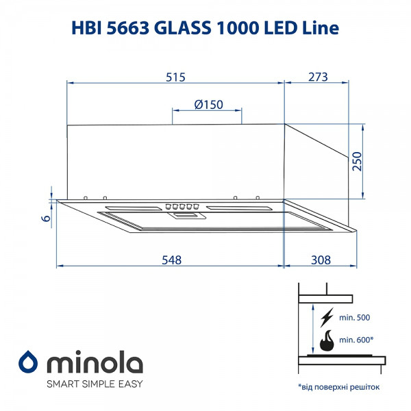 Фото - Вытяжка встраиваемая Minola HBI 5663 BL GLASS 1000 LED Line