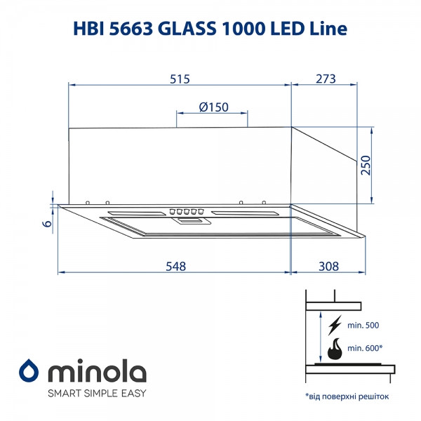 Фото - Вытяжка встраиваемая Minola HBI 5663 WH GLASS 1000 LED Line