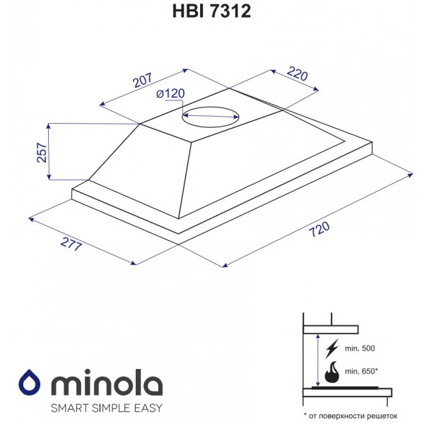 Фото - Витяжка вбудована Minola HBI 7312 BL LED 750