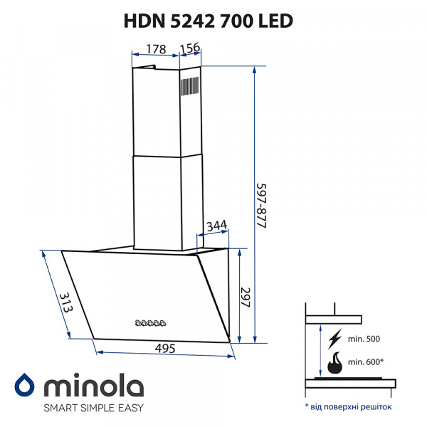 Фото - Вытяжка декоративная Minola HDN 5242 WH 700 LED