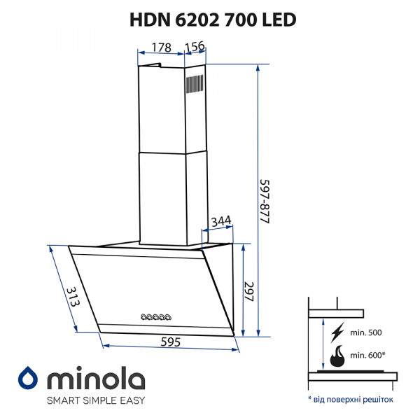 Фото - Вытяжка декоративная Minola HDN 6202 BL/INOX 700 LED