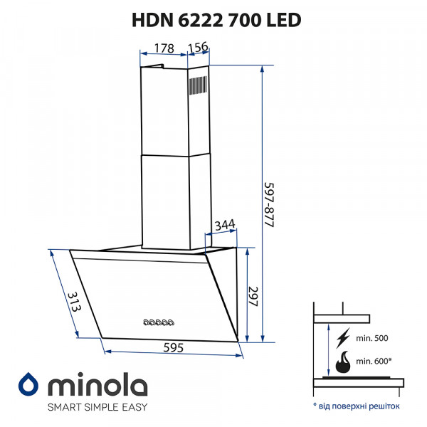 Фото - Вытяжка декоративная Minola HDN 6222 WH/INOX 700 LED