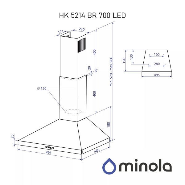 Фото - Вытяжка декоративная Minola HK 5214 BR 700 LED