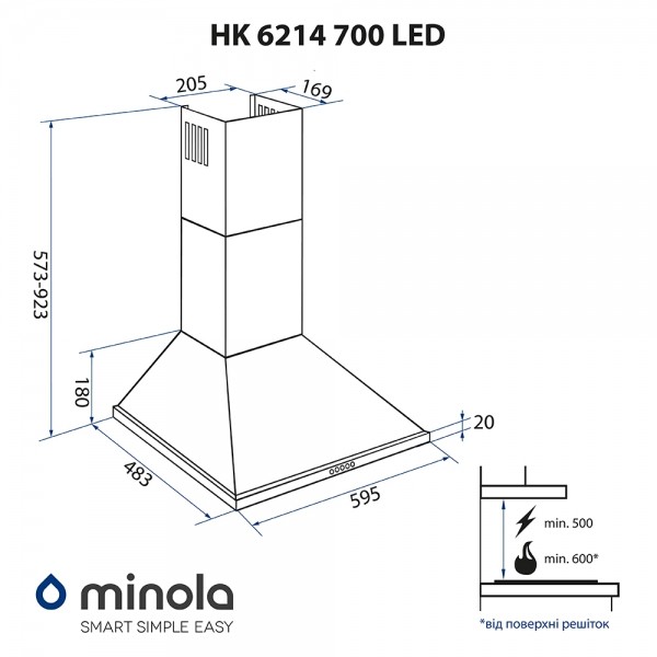 Фото - Витяжка декоративна Minola HK 6214 BL 700 LED