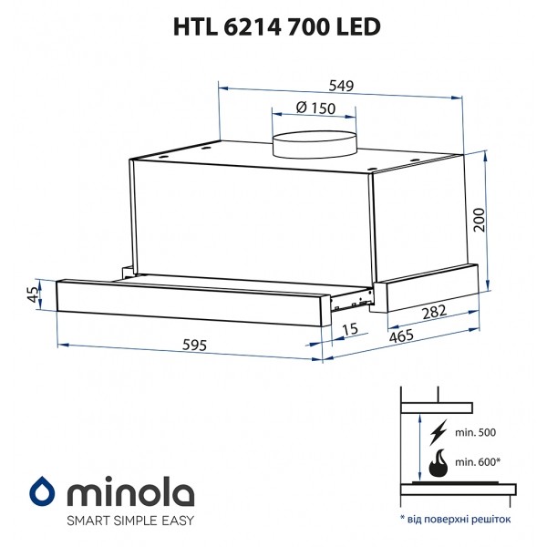 Фото - Витяжка вбудована Minola HTL 6214 BL 700 LED