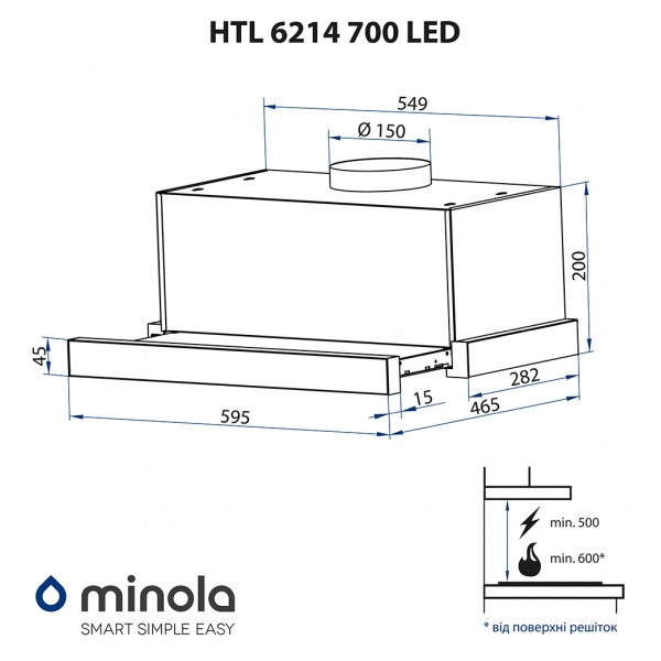Фото - Витяжка вбудована Minola HTL 6214 WH 700 LED