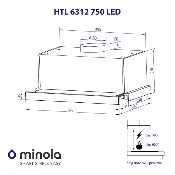 Фото - Вытяжка встраиваемая Minola HTL 6312 750 LED I