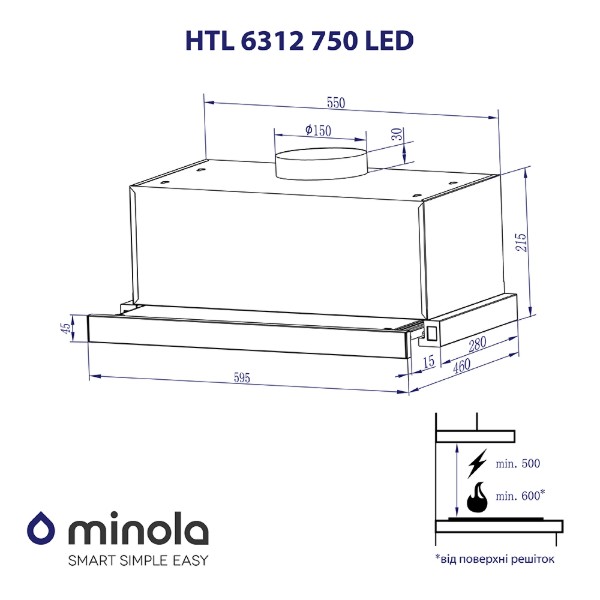 Фото - Вытяжка встраиваемая Minola HTL 6312 750 LED W
