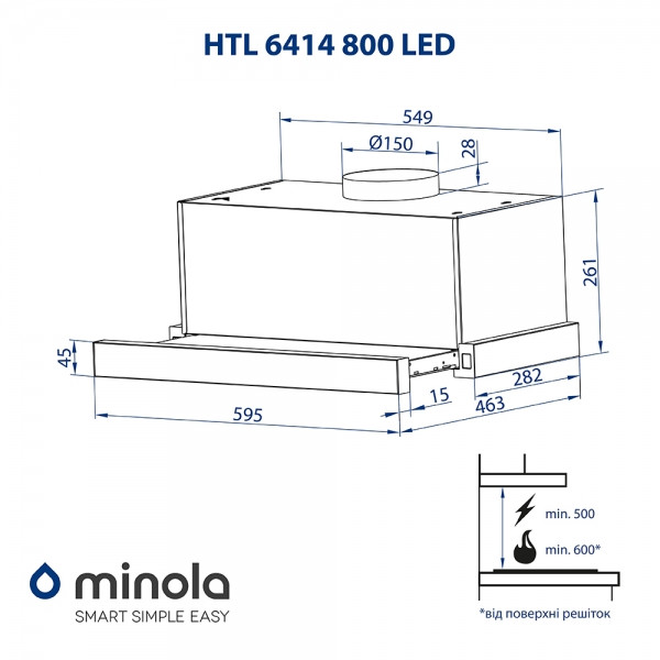 Фото - Вытяжка встраиваемая Minola HTL 6414 BL 800 LED