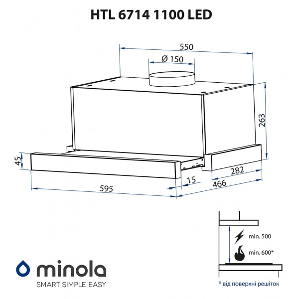 Фото - Витяжка вбудована Minola HTL 6714 I 1100 LED
