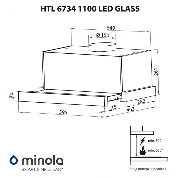 Фото - Вытяжка встраиваемая Minola HTL 6734 WH 1100 LED GLASS