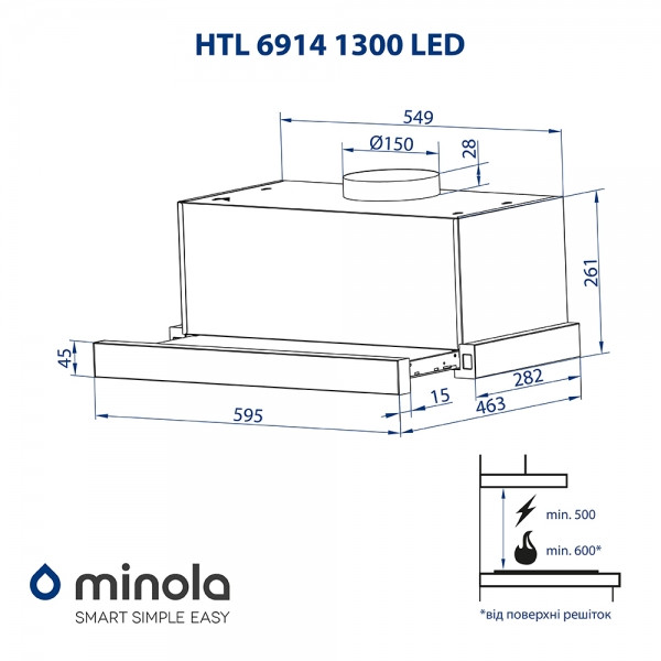 Фото - Вытяжка встраиваемая Minola HTL 6914 I 1300 LED